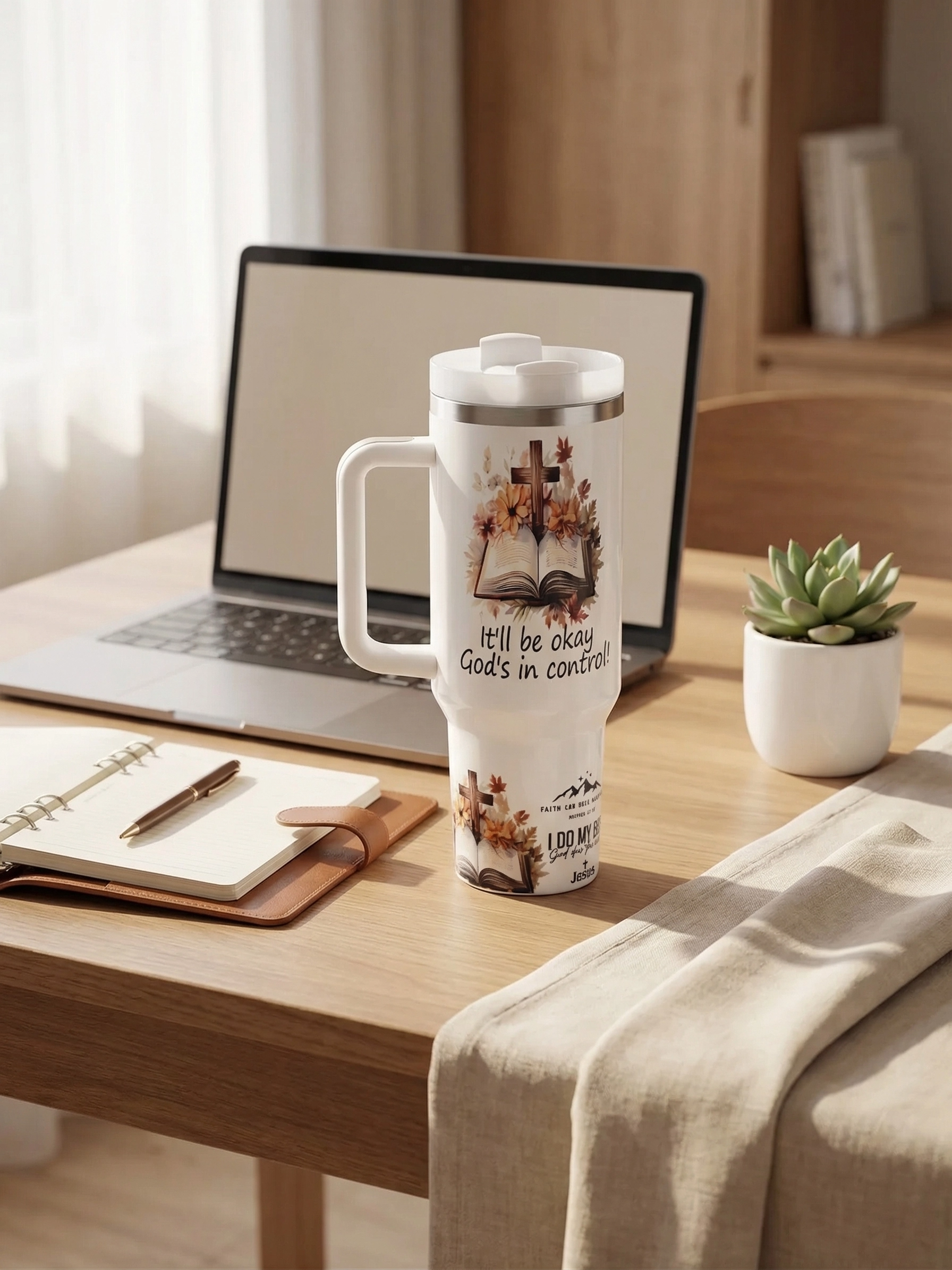 God Is In Control Christian 40oz Tumbler with Handle