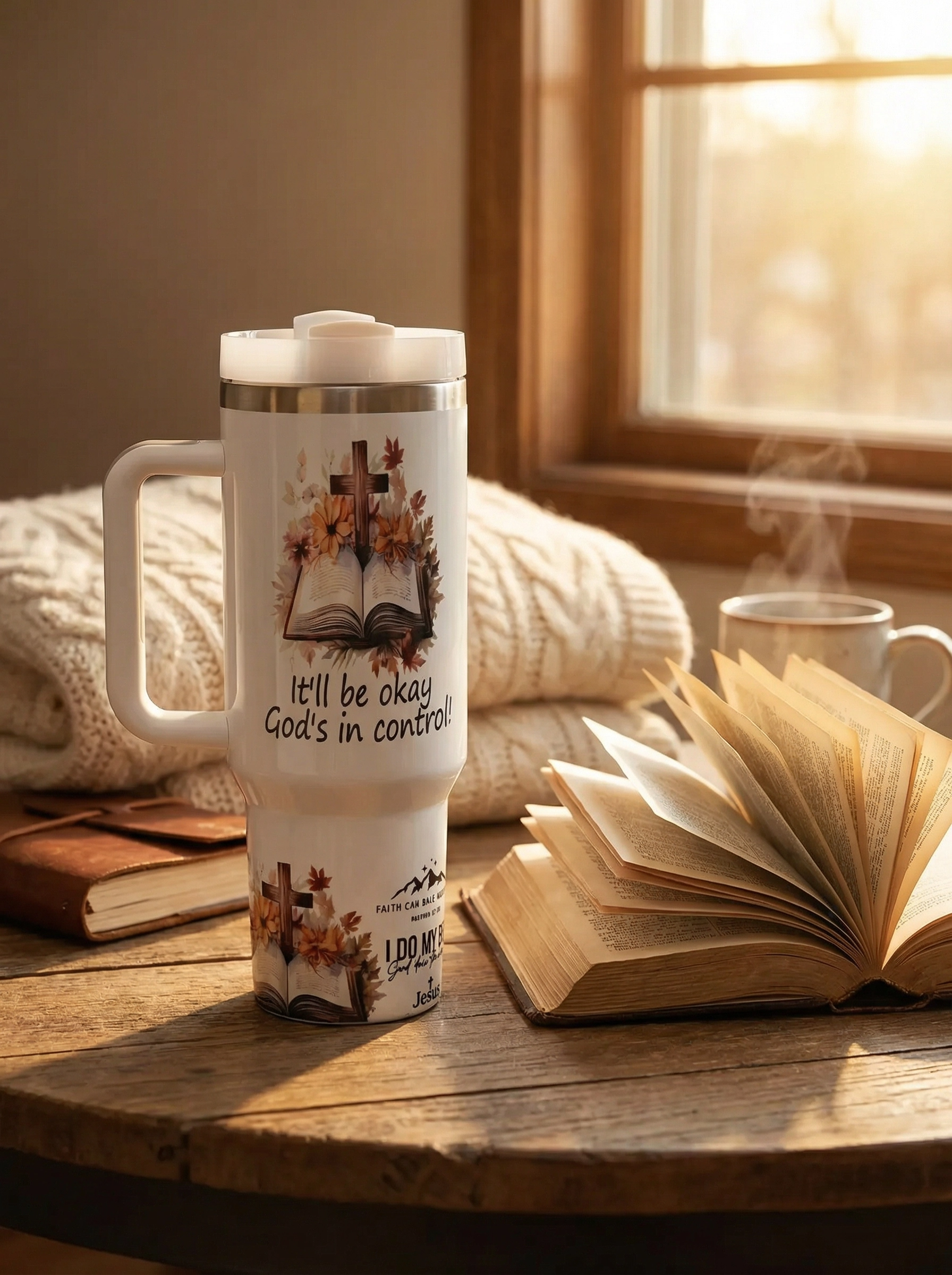 God Is In Control Christian 40oz Tumbler with Handle