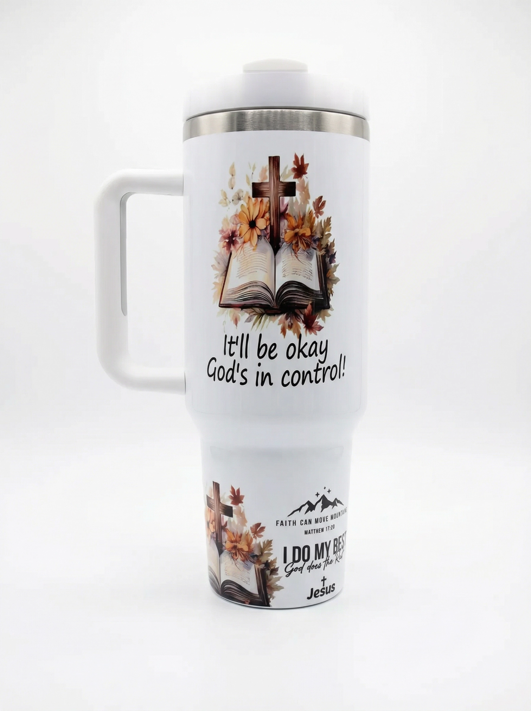 God Is In Control Christian 40oz Tumbler with Handle