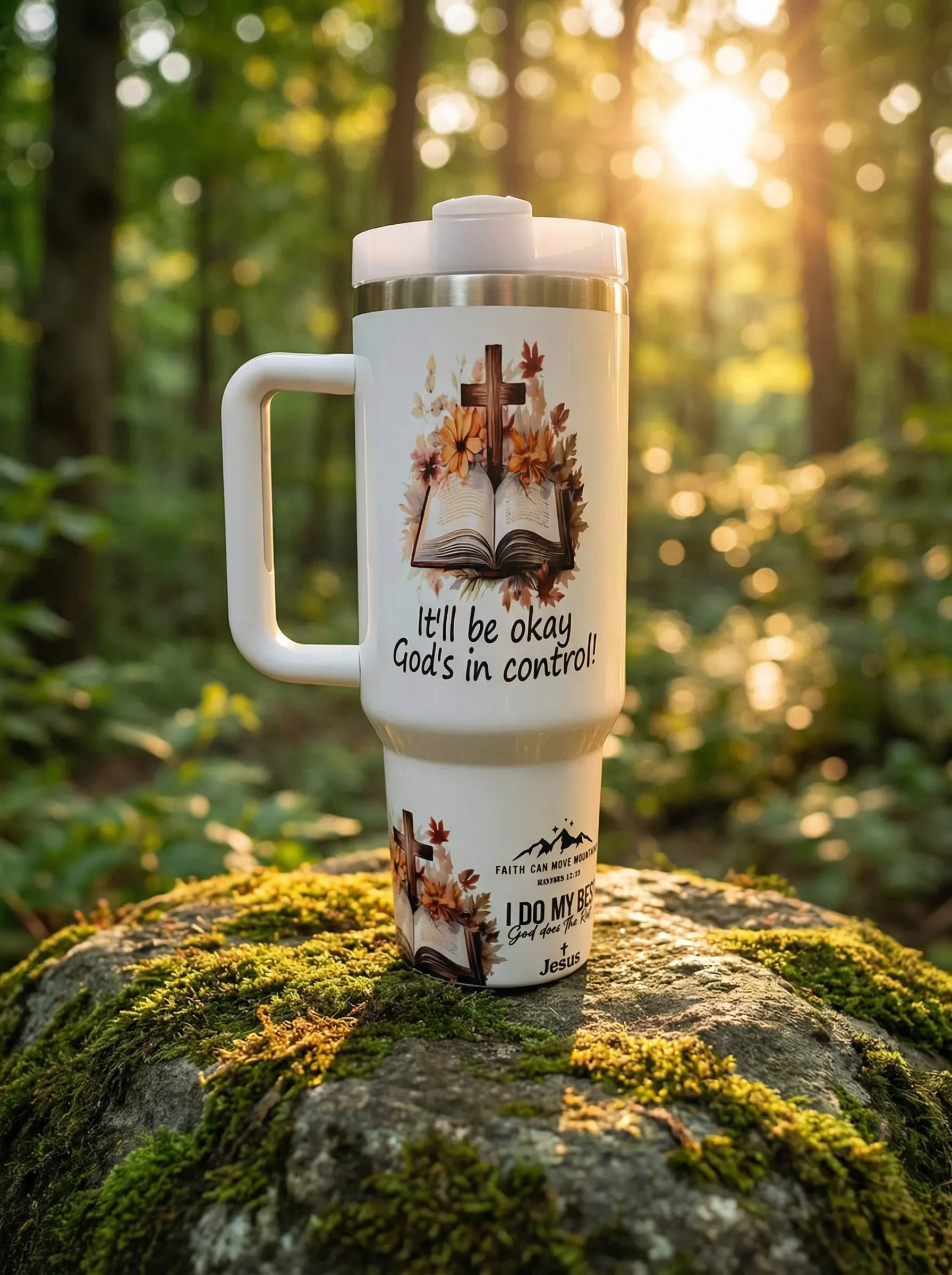 God Is In Control Christian 40oz Tumbler with Handle