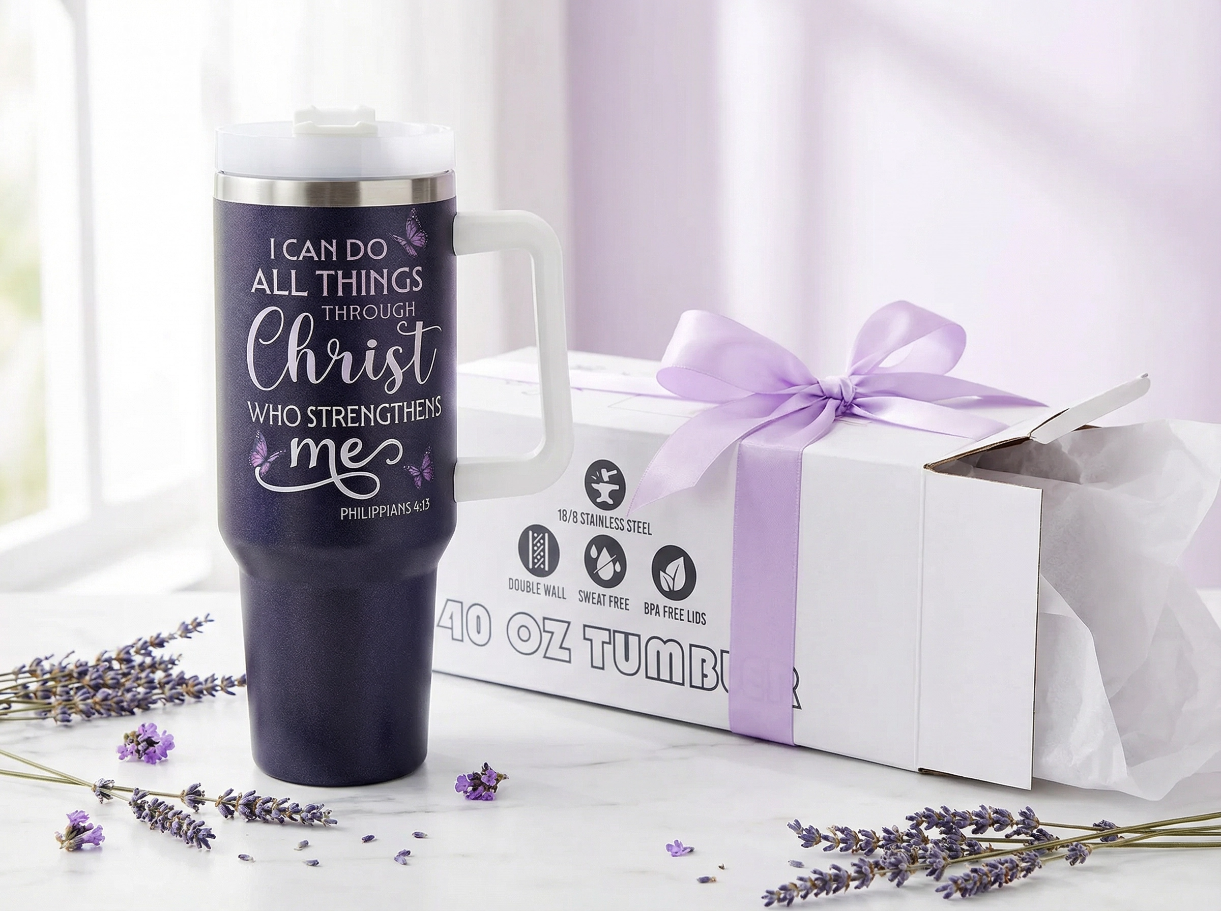 Philippians 4:13 Christian 40oz Tumbler with Handle