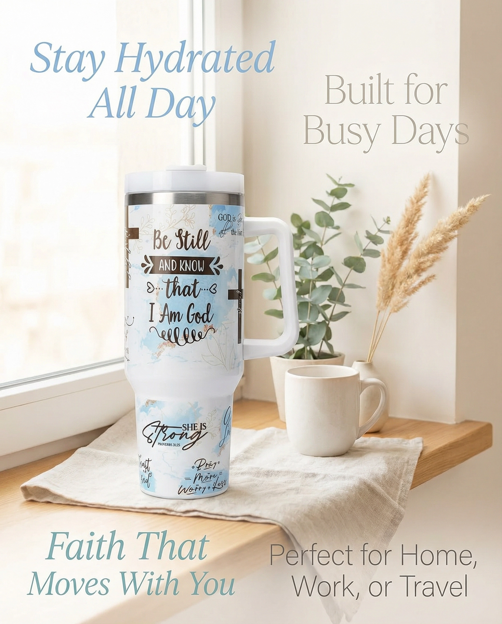 Faith Over Fear Christian 40oz Tumbler with Handle